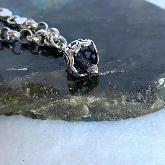 Sterling Silver 925 AGI Italy 6MM Rolo Link Bell Charm Bracelet Size 8" 13.5g - Picture 8 of 17